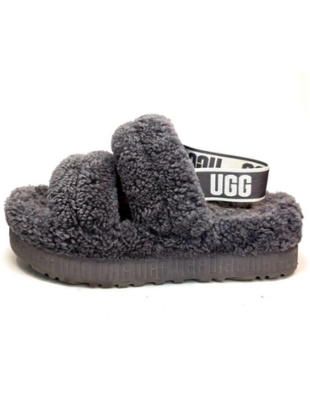 UGG Fluff Slide Platform Sandal - Charcoal Gray | 9